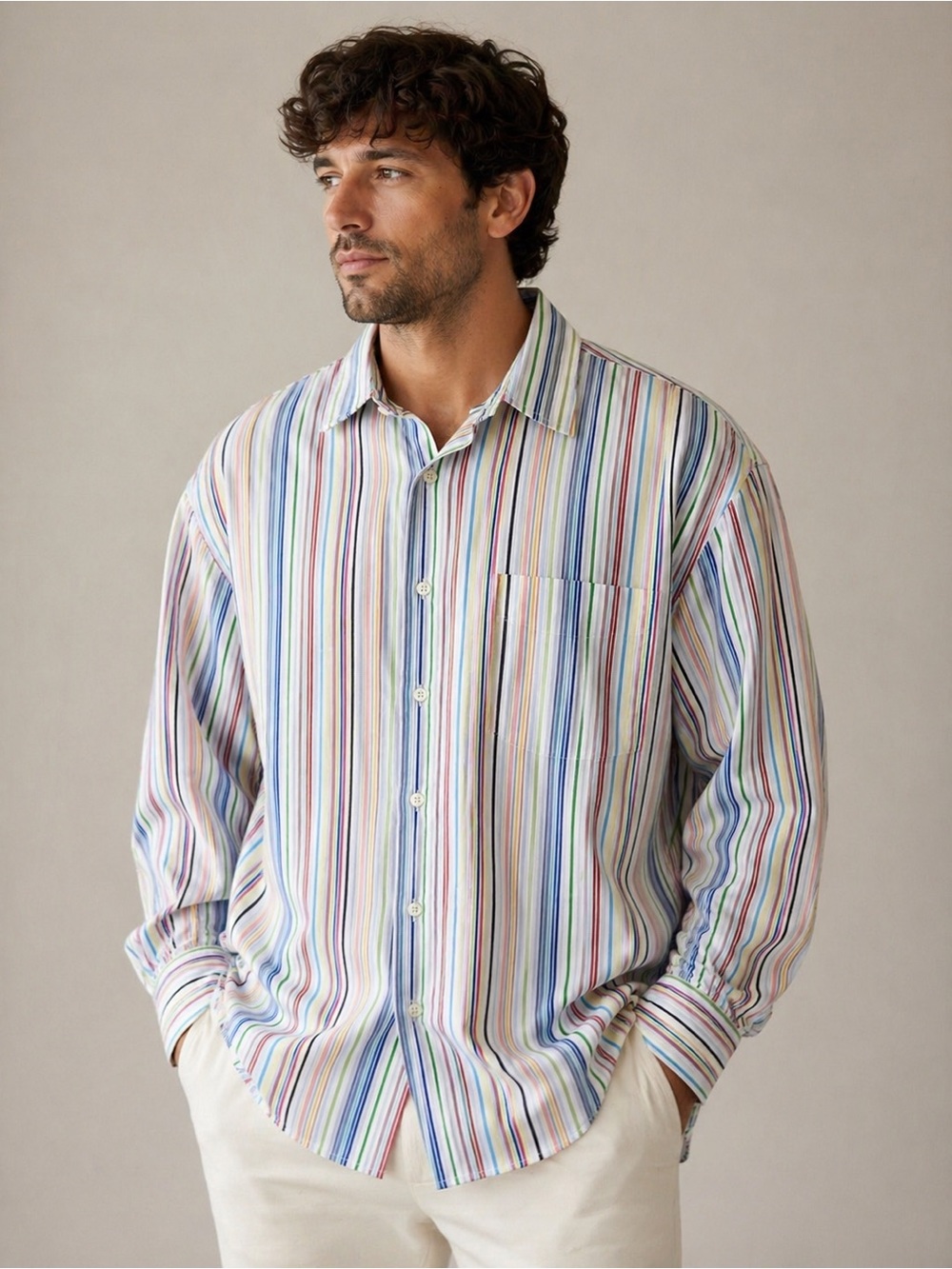 Men's Nautica 80’s 2 ply cotton Multi-Color Stripe Button-Up Shirt